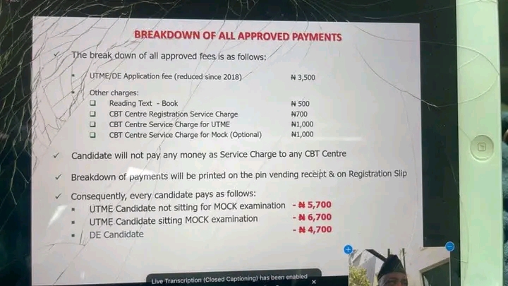 Jamb 2023 Approved Payments Breakdown For Utme/De Registration