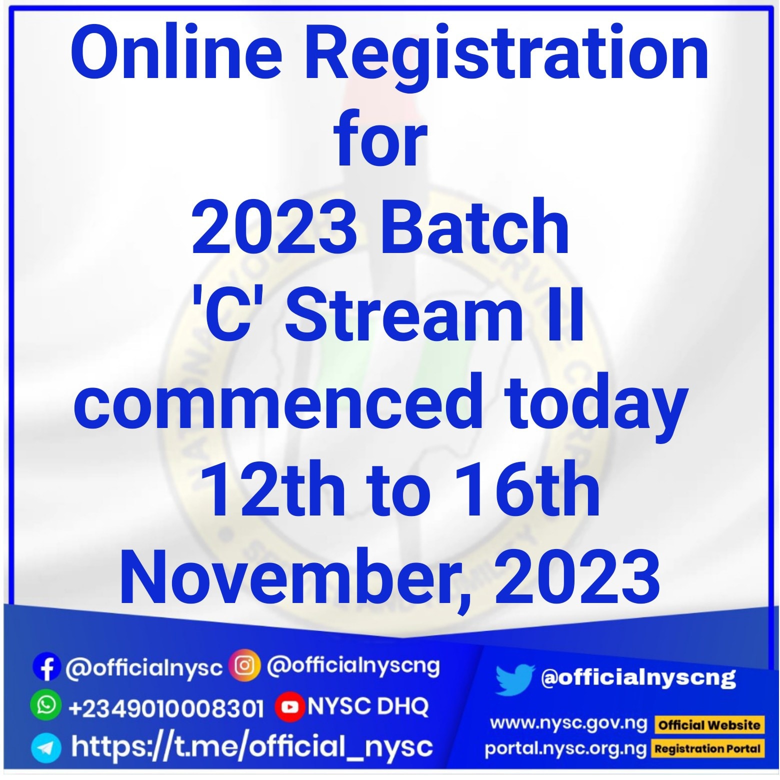 Nysc Batch C Stream 2 Online Registration