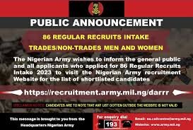 Nigerian Army Shortlist 86Rri 2023: List Of Successful Candidates