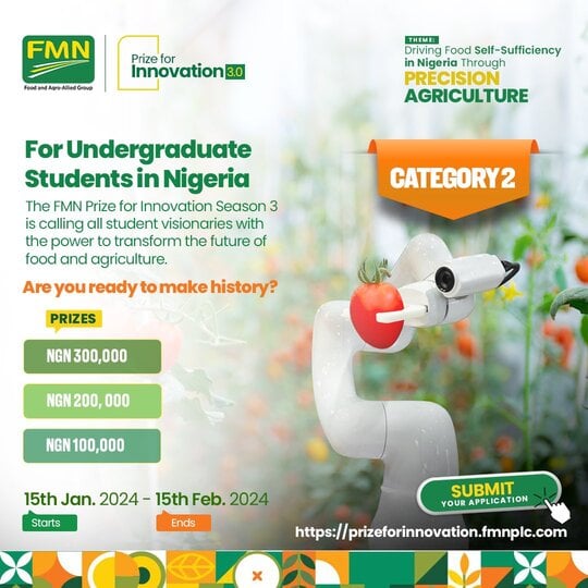Apply For Flour Mills Of Nigeria (Fmn) Prize For Innovation Competition 2024 For Nigerian Smes &Amp; Students.