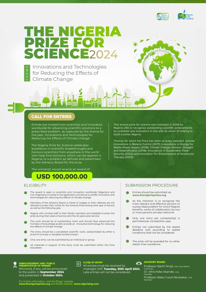 Apply For Nigeria Prize For Science 2024 (Prize Usd 100,000.00)